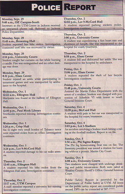 Oct. 10, 2003 Police report
