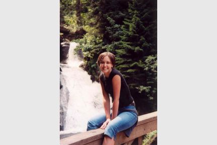 Fellow german student poses by Triberg waterfall.