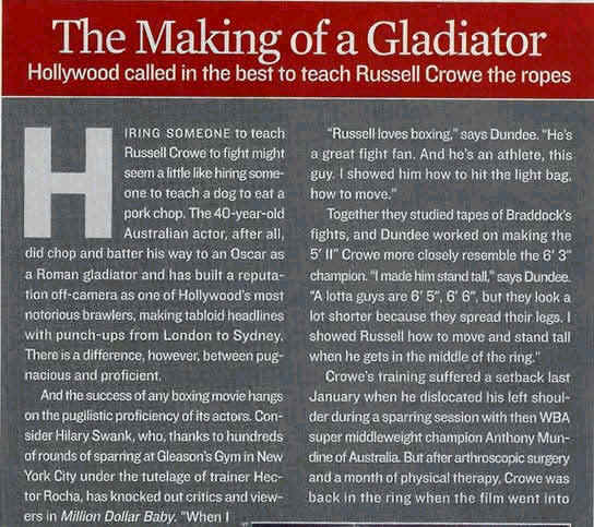 Story on Dundee and CM in the newSports Illustrated (Historia de Angelo Dundee sobre la preparaci�n de Crowe)