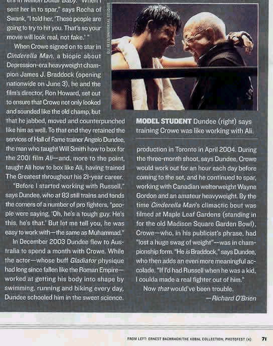 Story on Dundee and CM in the newSports Illustrated (Historia de Angelo Dundee sobre la preparaci�n de Crowe)