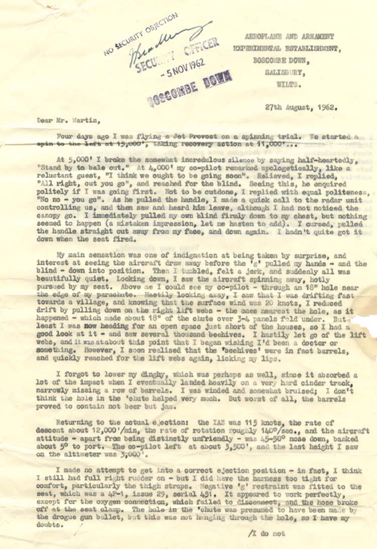 Letter to Martin-Baker page 1