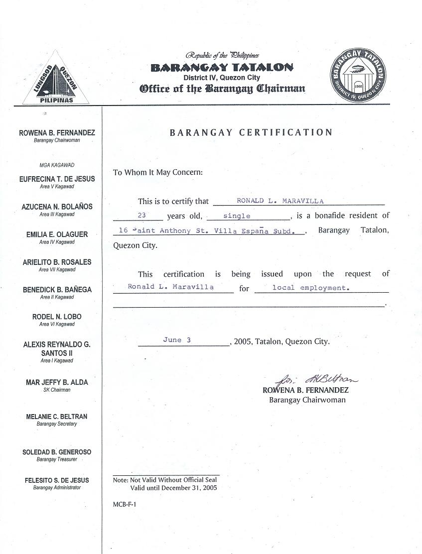 Document Barangay Clearance
