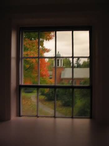 View through window of one of the museum's buildings