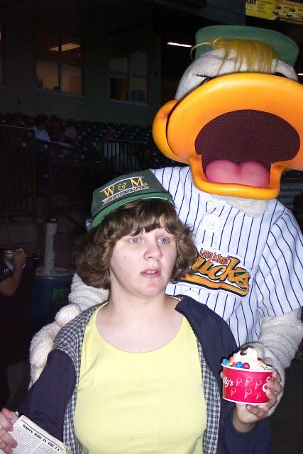 My daughter with Ducks' mascot Quackerjack