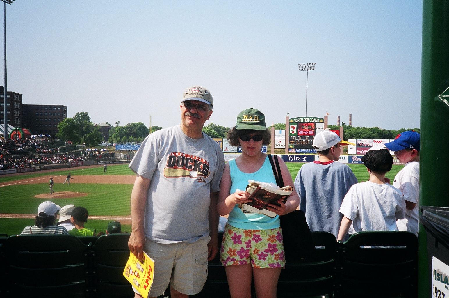 My daughter and me at Ducks/Patriots game, June 26, 2005/