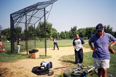 Bill at bat; softball world series in DC, 2004