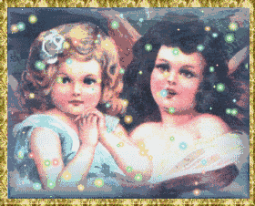 Angels framed with animated fireflies