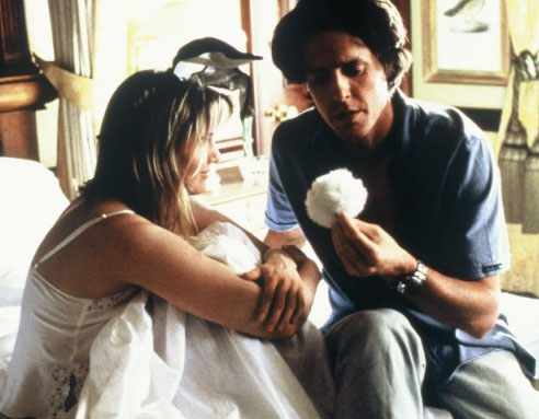Daniel comforts Bridget after she returns from the cancelled theme party