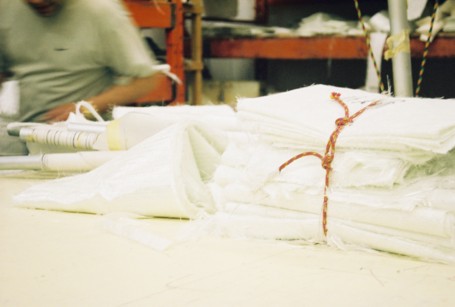 These are the bundles of pre-cut fiberglass that are used for each boat.