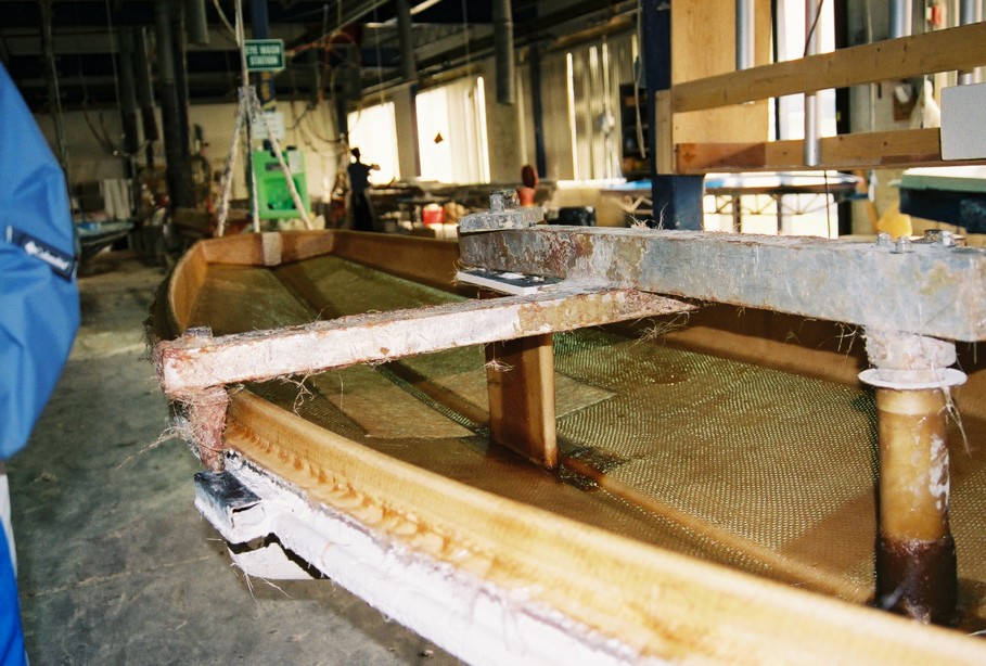 Vanguard uses templates to hold the boat in place while it is drying and make sure that each boat comes out the same.