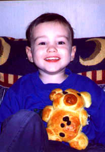 Samuel and his very CUTE Bear Bread.