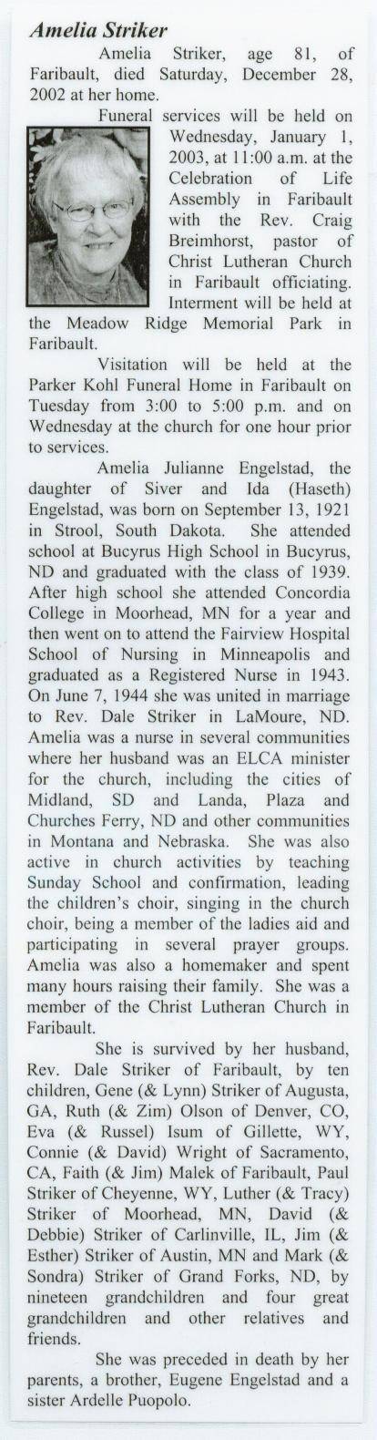 Amy Striker's Obituary