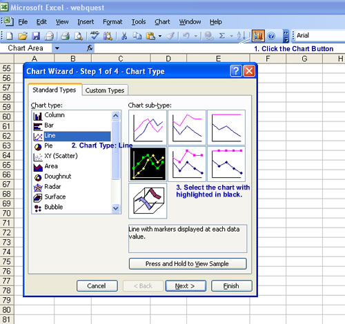 Screen shot of how to create a Line Graph.