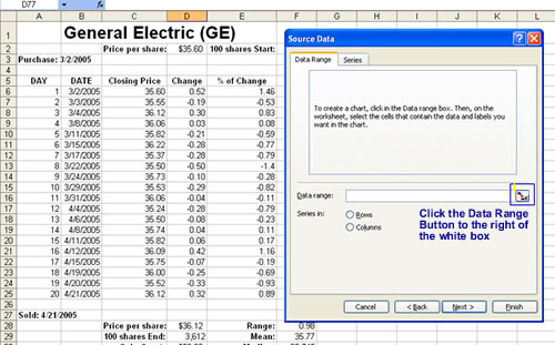 Screen shot of how to create a Line Graph.