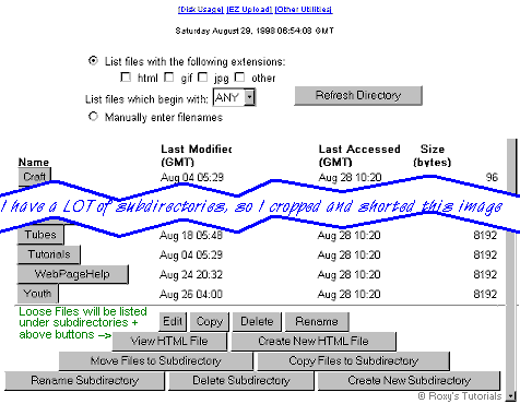 File Manager showing subdirectories and editing, create subdirectory, move files, etc. buttons - 
image � Roxanne M. Flanagan