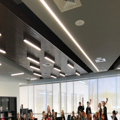 Small string orchestra ensemble in modern building