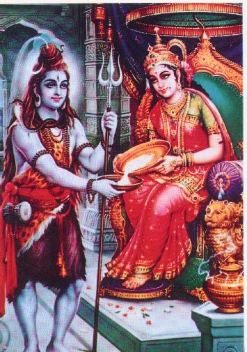 Parvatiji as Annapurna giving food to Shivji