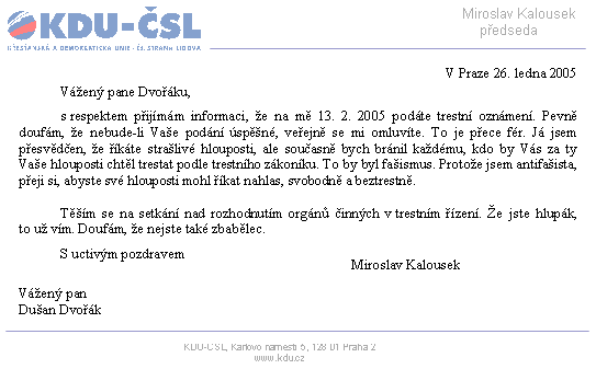 V Praze 26. ledna 2005