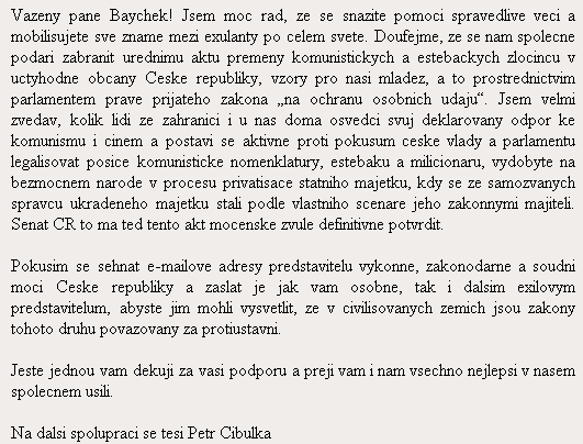 e-mail Petra Cibulky
z roku 2000 na
website pana Bejka
