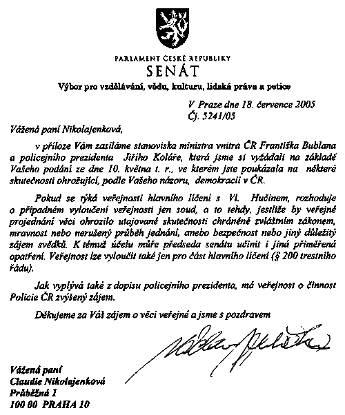 odpov�� Sen�tu pan� Nikolajenkov�