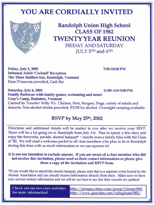Invitation mailed to all classmates in mid May