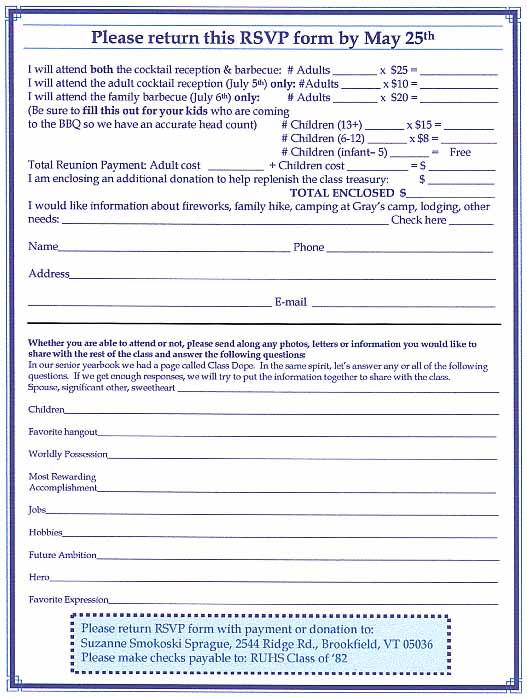 Invitation mailed to all classmates in mid May