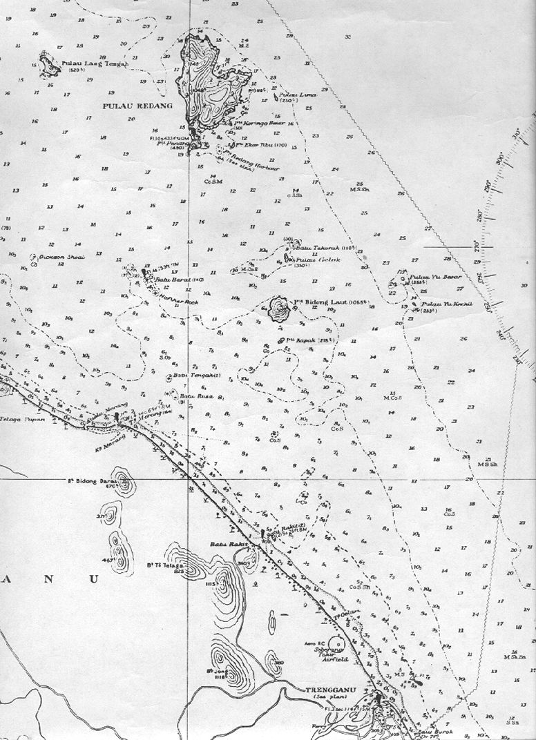 this is an admiralty chart depicting the seas surrounding Rumah Yamin at Batu Rakit north of Kuala Terengganu, including Pulau Redang and Pulau Bidong