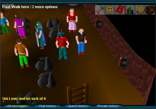 The guy with the red shirt, rune helmet, and rune legs is none other than Paul Gower