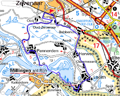 routekaart fietstocht Rondje Gelders Eiland