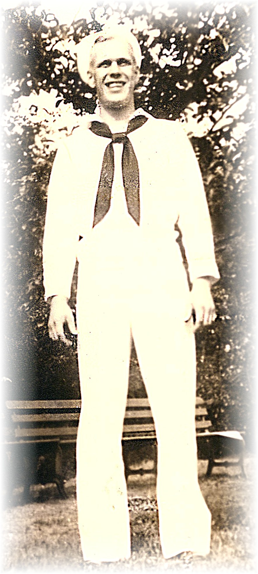 (Photo Credit 5) George "Ray Rabenstine proud in his Navy Whites, between 1942 and 1945, (Photograph courtesy of Rae Gonzalez)