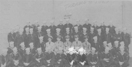 (Photo Credit 6) V-14, V04 Division, Ray Rabenstine on the right and his life-long friend Jimmy Nolan on the left. (Photograph courtesy of Sabrina Roper, originally published in "Tarawa to tokyo," 1946) 