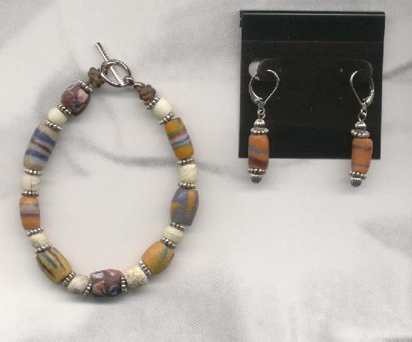 African trade bead bracelet and earring set. $17