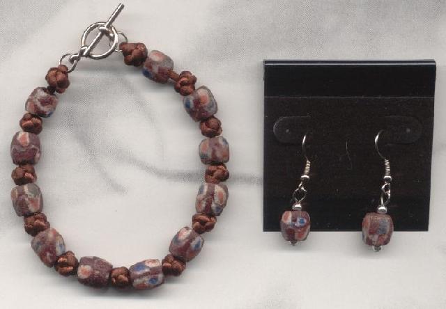 African Trade bead chinese knotted bracelet and earring set. $17