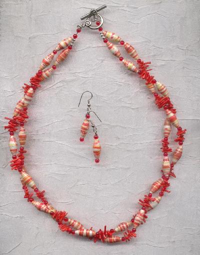 SEA BAMBOO coral and recycled paper necklace set. $32