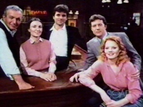 Bernard Barrow (Johnny), Helen Gallagher (Maeve), Malcolm Groome (Pat), Geoffrey Pierson (Frank), & Marg Helgenberger (Siobhan)