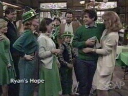 Ilene Kristen (Delia), Earl Hindman (Bob), Marg Helgenberger (Siobhan), Helen Gallagher (Maeve), Ron Hale (Roger), Jadrien Steele (Little John), Malcolm Groome (Pat), & Karen Morris-Gowdy (Faith)