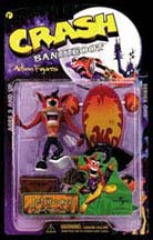 Includes Crash Bandicoot, a jet board, a Wumpa Fruit and a wooden crate.