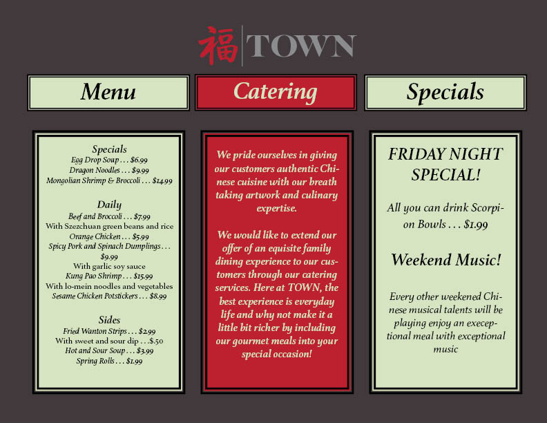 Town Resturaunt Menu Back