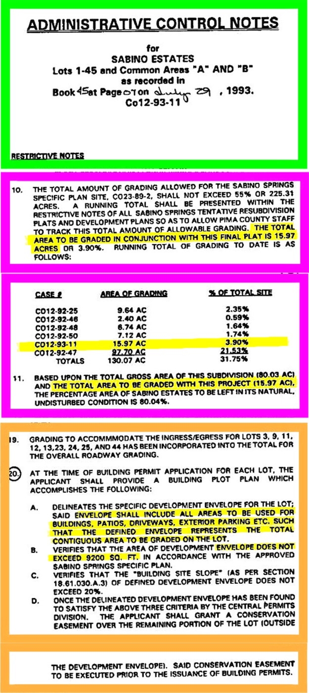 Highlighted grading restrictions from Final Plat sheet 5.
