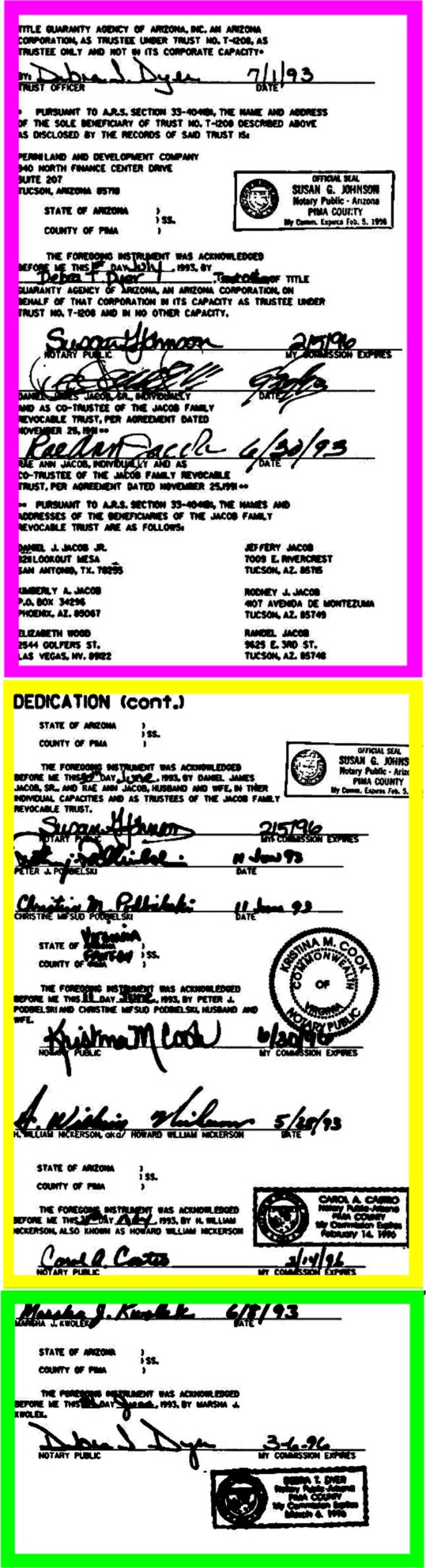 Highlighted signatures from Final Plat sheet 1.