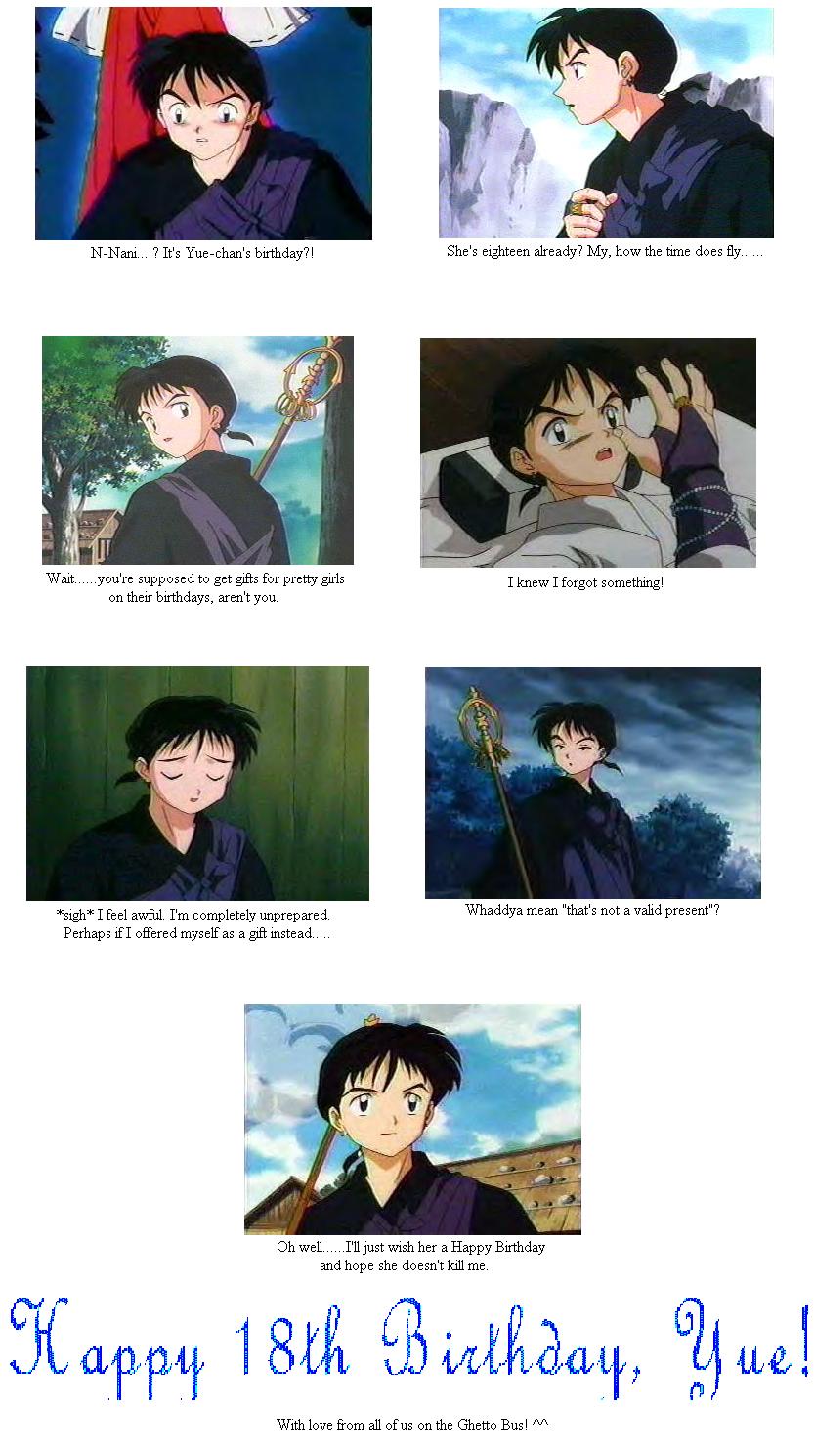 A specially made comic strip for Yue, featuring Miroku. Click for full version.