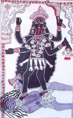 Goddess Kali standing on Lord Shiva