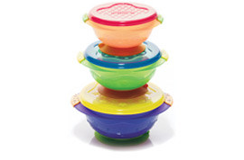 Stay-Put-Bowl that has super grip suction base to prevent spills