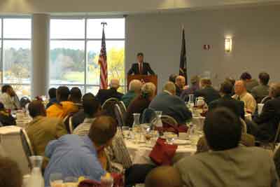 Members and coaching staff of Arthur Hill and Saginaw High junior varsity football teams gather for the pregame luncheon at Saginaw Valley State University.&nbsp; The event has been sponsored by the Saginaw Downtown Lions Club for 83 years.