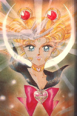 Sailor Moon with the moon behind her