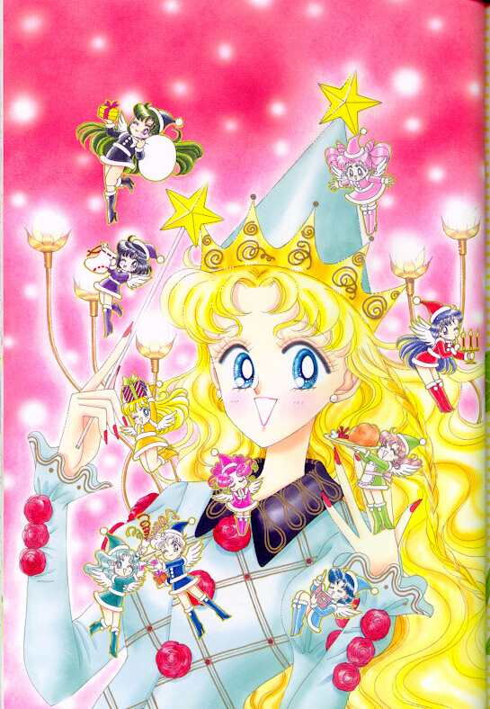 Usagi surrounded by the scouts dressed up as elves