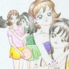 on the left, Chikako and Mai-Mai around age 13 with a berryad ball; on the right, the older Chikako and Maiko
