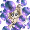 Chikako blowing bubbles with a computerized effect