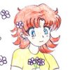 Chikako among flowers, by Karin