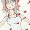 Chikako (in very cute socks) caught in a storm of flower petals.  By Katie